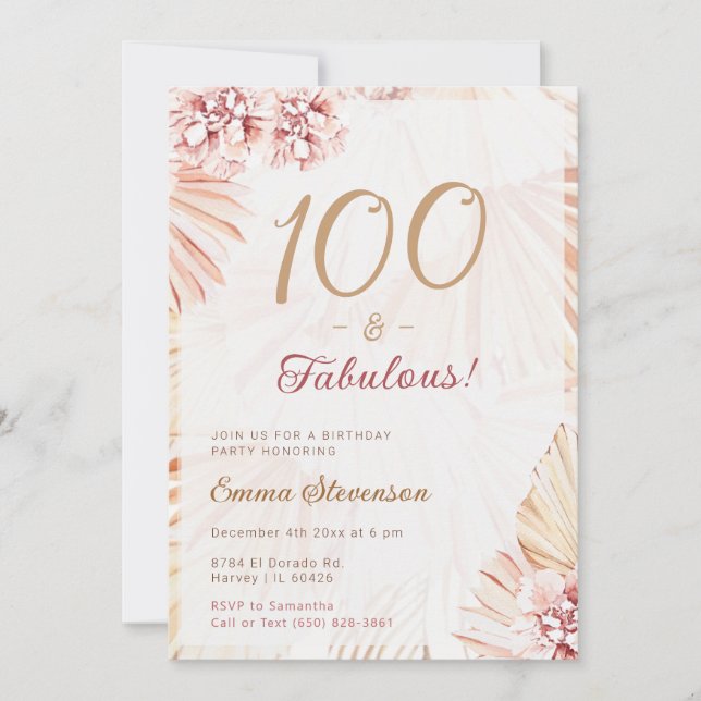 Invitation Boho Bohemian 100 Fabulous Ladies 100e anniversair (Devant)