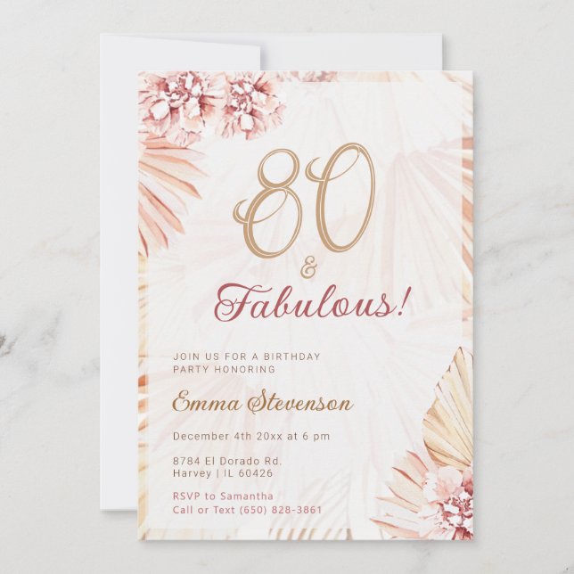 Invitation Boho Bohemian 80 & Fabulous Ladies 80th Birthday (Devant)