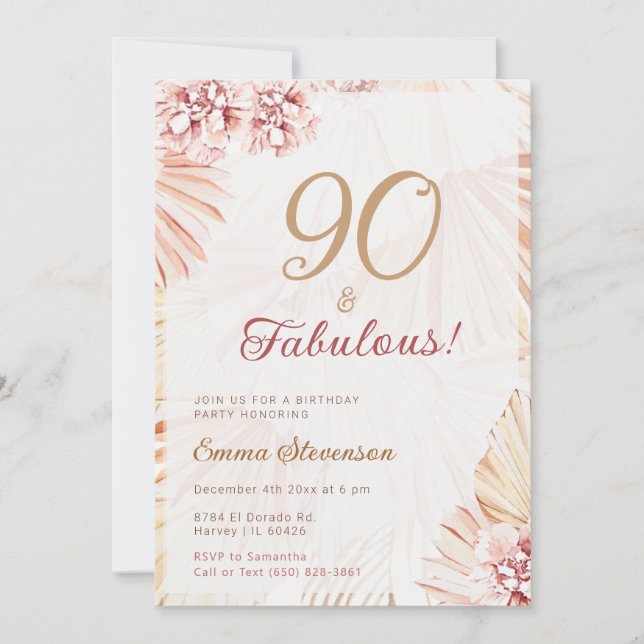 Invitation Boho Bohemian 90 & Fabulous Ladies 90th Birthday (Devant)
