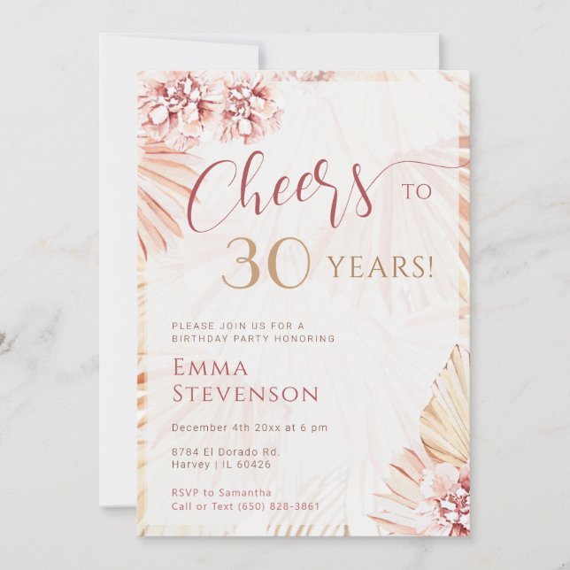 Invitation Boho Bohemian Cheers 30 ans Dames 30e anniversaire (Devant)