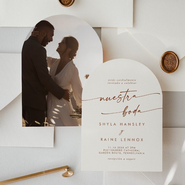 Invitation Boho Bohemian Cream Photo Arch Mariage espagnol (Créateur téléchargé)