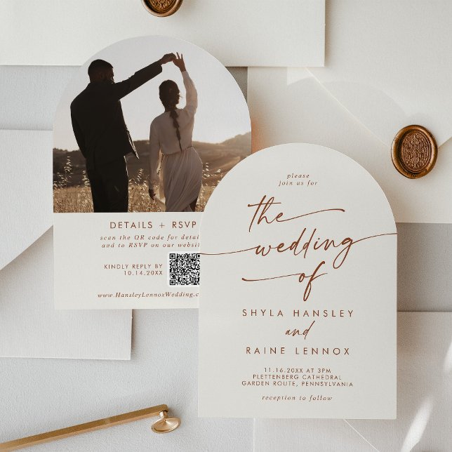 Invitation Boho Bohemian Cream Photo QR Code Arch Mariage (Créateur téléchargé)