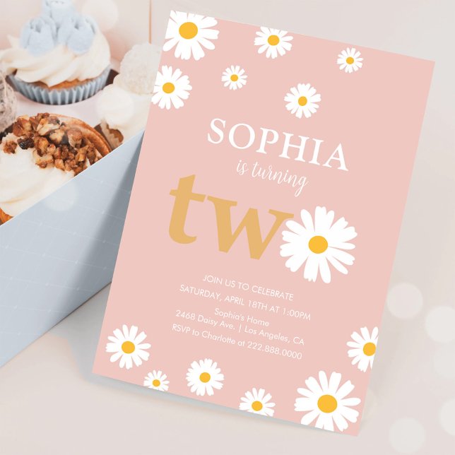 Invitation Boho Bohemian Retro les années 70 Pink Daisy 2e an (Créateur téléchargé)