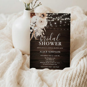 Invitation Boho Bois rustique Beige Floral Fête des mariées