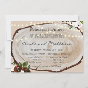 Invitation Boho Bois Slice Marsala Dîner De Répétition Floral