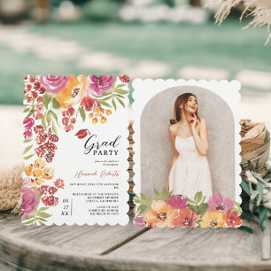 Invitation Boho Bold Watercolor Floral Photo Graduation Party