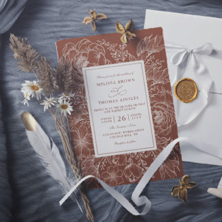 Invitation Boho Botanical Terracotta Budget QR Code Wedding