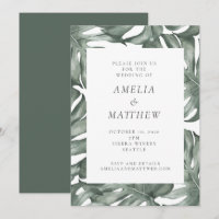 Boho Botanique Aquarelle Monstera Vert Mariage