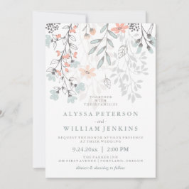Invitation Boho Botanique Rustique Mariage en Coral et Grey
