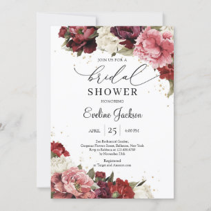 Invitation Boho Bourgogne et des pivoines de fleurs roses rou