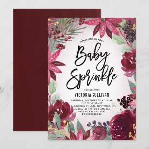 Invitation Boho Bourgogne Hiver Baby shower Floral Saupoudrer
