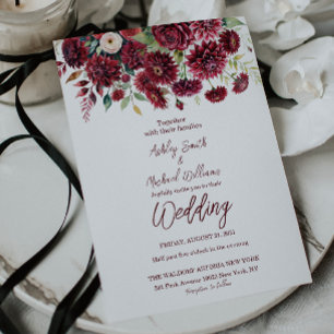 Invitation Boho Bourgogne moderne Mariage Floral officiel