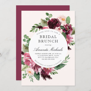 Invitation Boho Bourgogne Vert Floral Bridal Brunch Douche