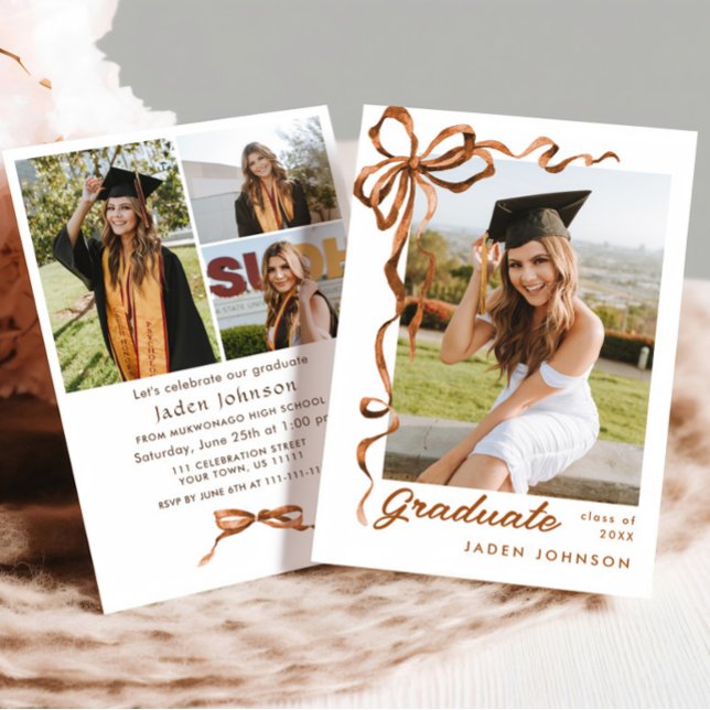 Invitation Boho Bow Ribbon branché 4 PHOTO Graduation Party (Créateur téléchargé)