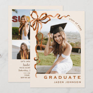 Invitation Boho Bow Ribbon branché 5 PHOTO Graduation Party