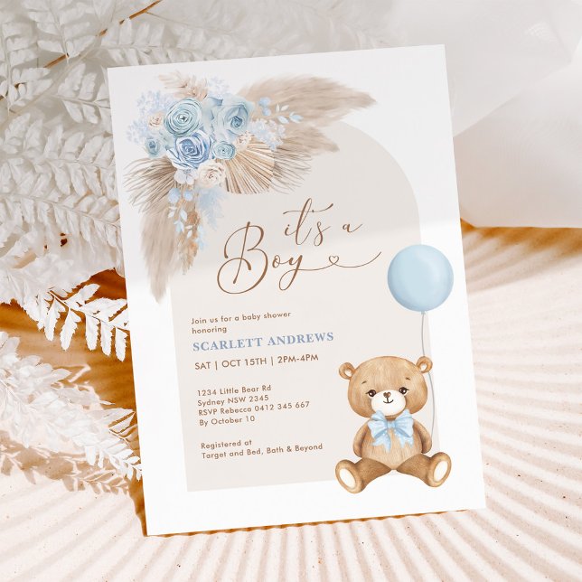 Invitation Boho Boy Teddy Bear Baby shower de ballon (Créateur téléchargé)