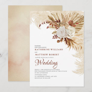Invitation Boho Brown de fleurs grises neutres