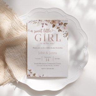 Invitation Boho Brown Floral Girl Baby shower