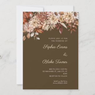 Invitation Boho Brown Floral Winter Café Brown Mariage