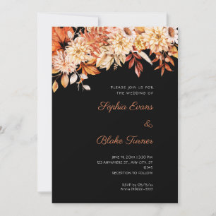 Invitation Boho Brun Orange Floral Hiver Mariage Noir