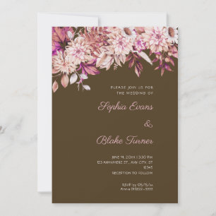Invitation Boho Brun Rose Floral Hiver Café Brun Mariage