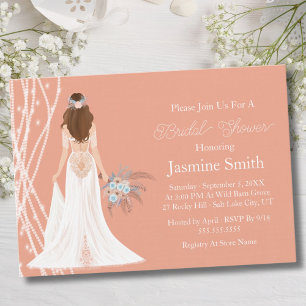 Invitation Boho Brunette Mariée Avec Fête des mariées Perles