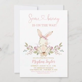 Invitation Boho Bunny Rabbit Baby shower fille rose