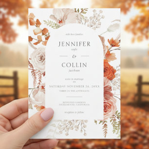 Invitation Boho Burange Chute Orange Arc Floral Blanc