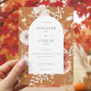 Invitation Boho Burange Chute Orange Floral Arch Rust