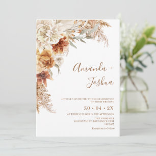 Invitation Boho Burange Floral Pampas Mariage en herbe