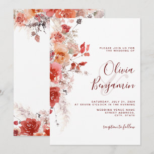 Invitation Boho Burange rouille Rouge Floral Pampas Mariage