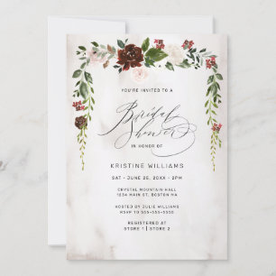 Invitation Boho Burgundy Aquarelle rose Fête des mariées flor