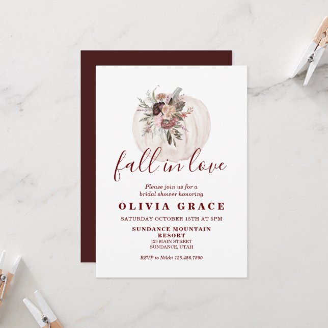 Invitation Boho Burgundy automne Citrouille à fleurs Fête des (Devant/Arrière en situation)