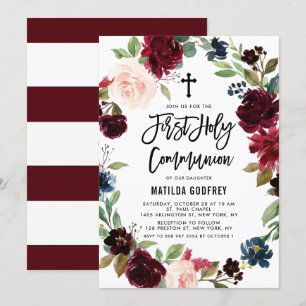 Invitation Boho Burgundy Automne Floral Wreath Première commu