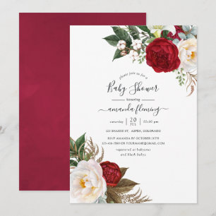 Invitation Boho Burgundy - Baby shower Floral Marsala