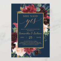Boho burgundy bleu marine fiançailles floral