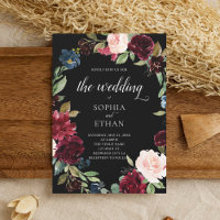 Boho Burgundy Blue Flowers Mariage