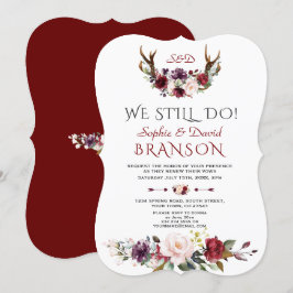 Invitation Boho Burgundy Blush Floral Antlers NOUS LE FAISONS