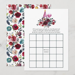 Invitation Boho Burgundy et Navy Wine Tasting Bride Bingo