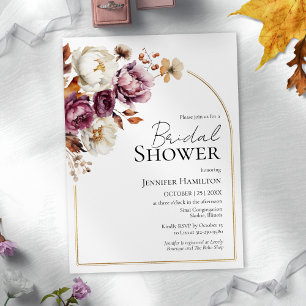 Invitation Boho Burgundy Floral Automne Fête des mariées