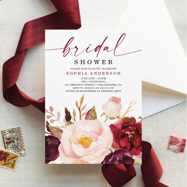 Invitation Boho Burgundy Floral Bridal (Créateur téléchargé)