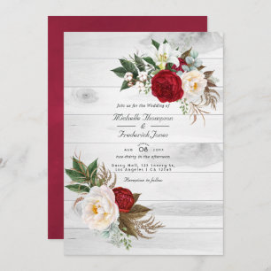 Invitation Boho Burgundy Floral QR Code RSVP Mariage Bohème