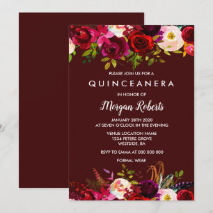 Invitation Boho Burgundy Floral Quinceanera 15e anniversaire