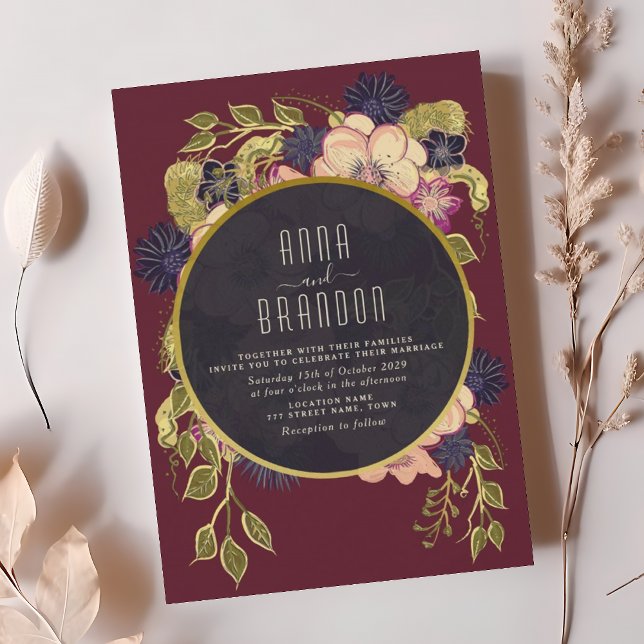 Invitation Boho Burgundy Marine Floral Wedding (Créateur téléchargé)