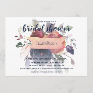 Invitation Boho Burgundy Marine Rose Gold Floral Fête des mar