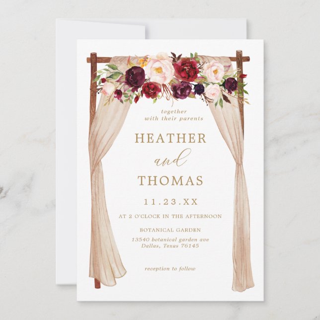 Invitation Boho Burgundy Marsala Floral Mariage (Devant)