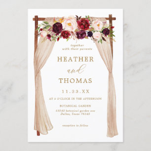 Invitation Boho Burgundy Marsala Floral Mariage