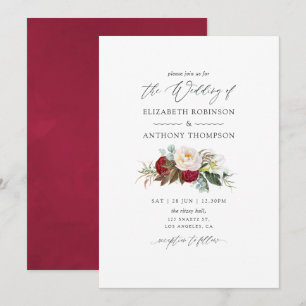 Invitation Boho Burgundy - Marsala Floral Mariage