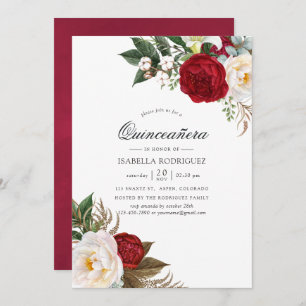 Invitation Boho Burgundy - Marsala Floral Quinceañera