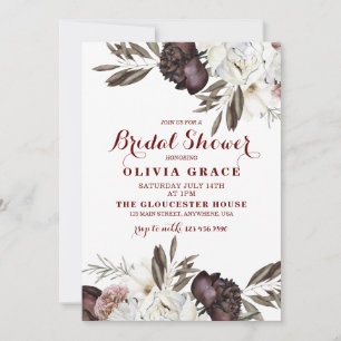 Invitation Boho Burgundy Roses tombent sous la douche nuptial